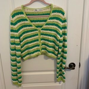 Zara cropped green knit cardigan